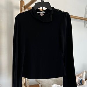 Necessary Objects Black Long-Sleeve Mock Neck Top with Shoulder Buttons